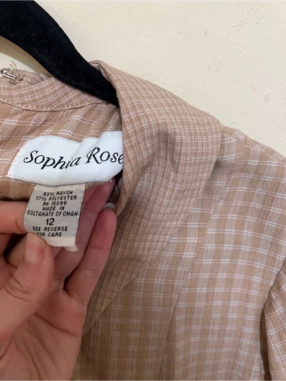 Vintage 90’s Sophia Rose 12 Gingham Dress Modest Chic Button Cottage Retro Tan - Picture 6 of 9